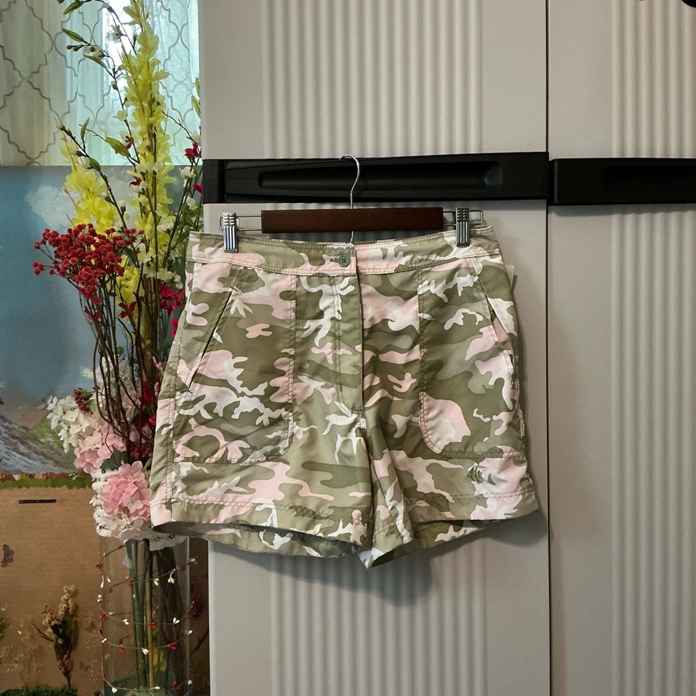 Guy Harvey Women's Camo Cargo Shorts in Pink and Green